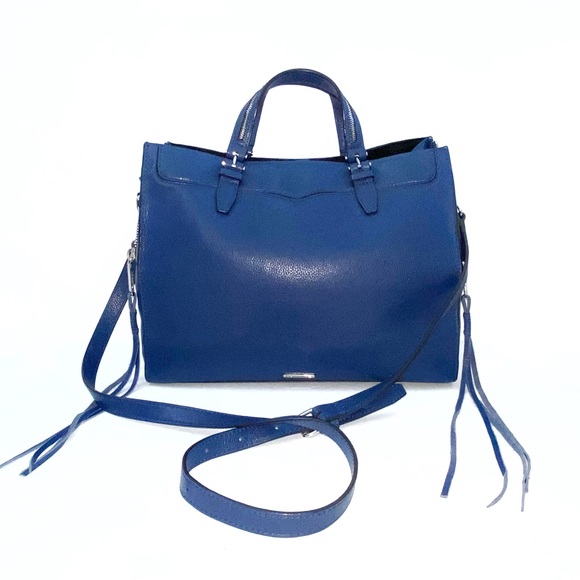 Rebecca Minkoff blue leather silver zipper top handle zip up sides purse bag - Picture 2 of 14